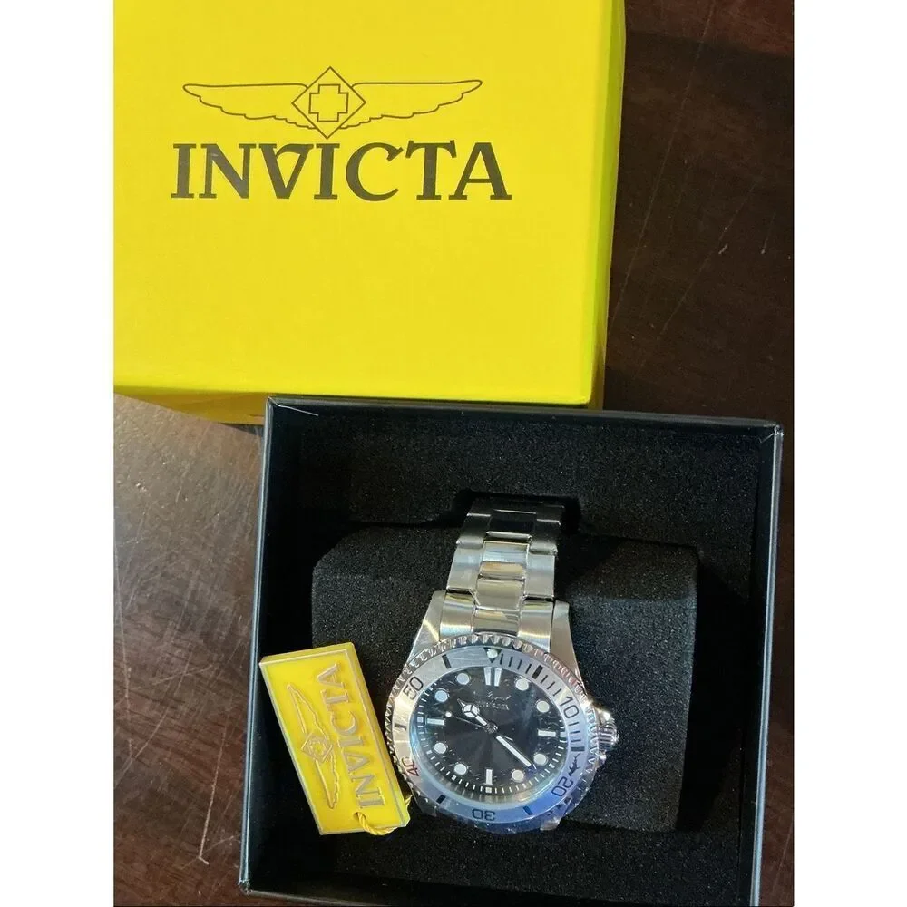 Invicta Silver Stainless Steel Watch with Black Dial